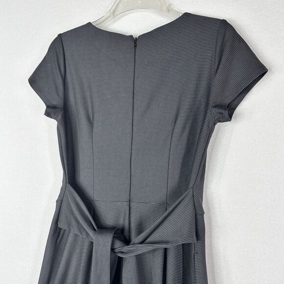 Loft Dress 2 Black Ribbed Fit and Flare Tie Back V Neck Short Sleeve Work NEW - Picture 7 of 10
